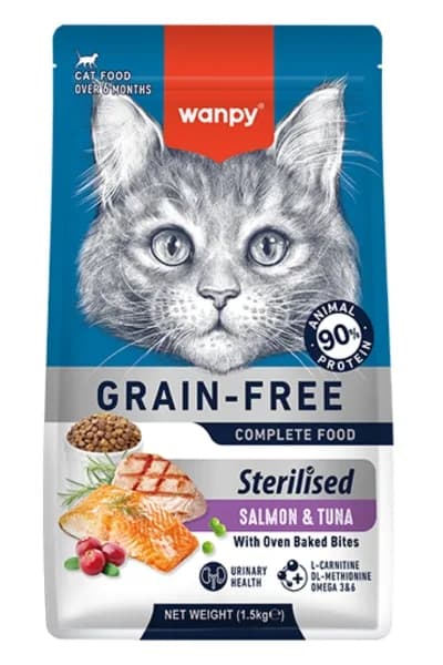 Wanpy Grain Free hrana za sterilisane macke, losos i tuna  1,5 kg