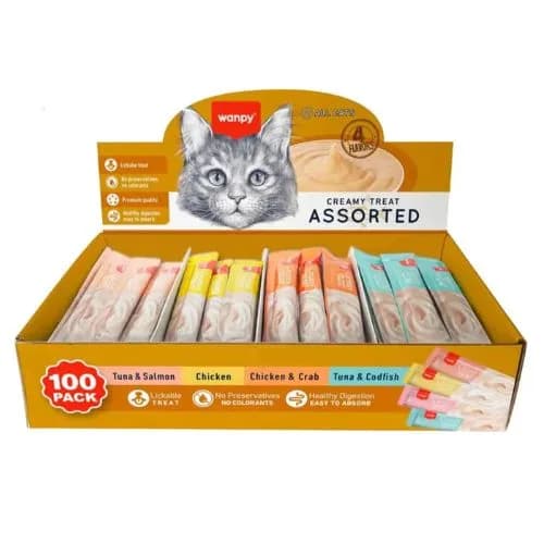 Wanpy kremasta poslastica za macke Display mix 100x14 g