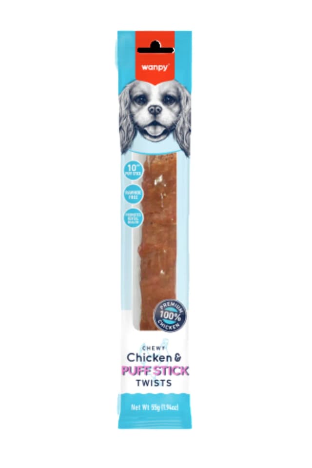 Wanpy Jerky & Puff Twist  vakalica za pse, piletina 55 g